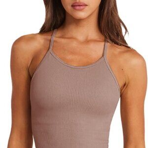 LASLULU Womens Sports Bra Seamless Long Crop Tank Racer Back Spaghetti *MEDIUM*
